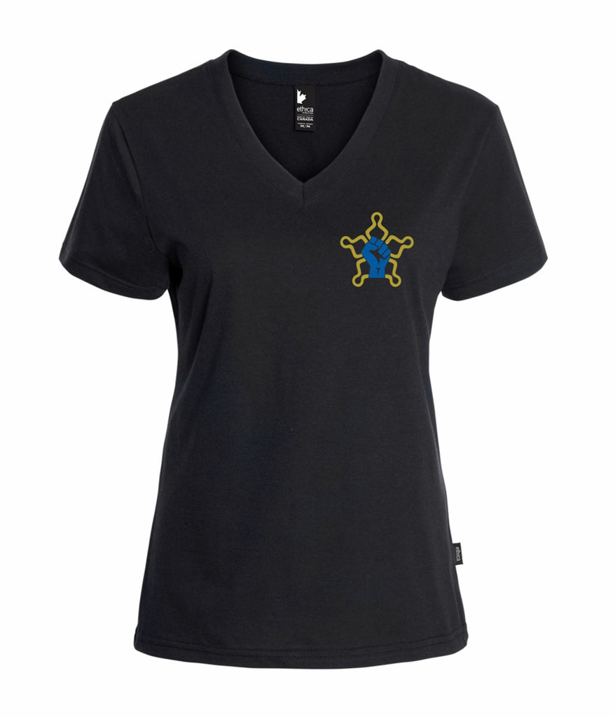 Women's V-neck T-shirt (BCGEU fist symbol)