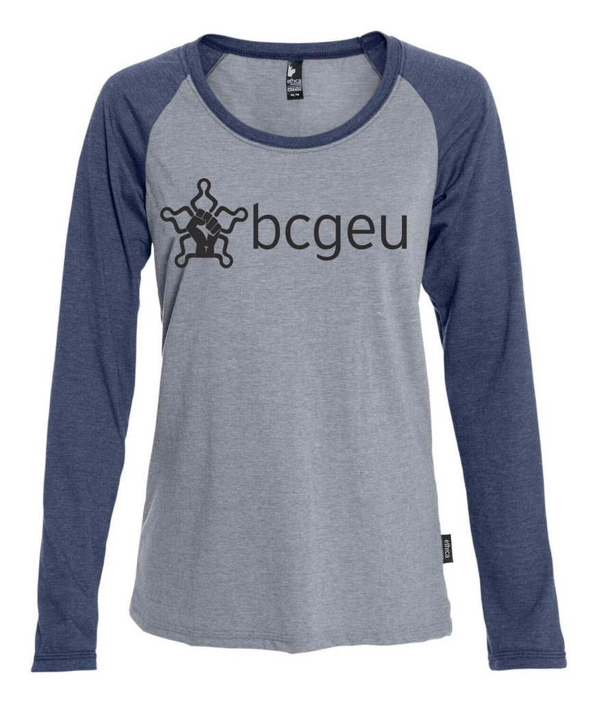 Women's raglan long sleeve T-shirt (BCGEU fist logo)